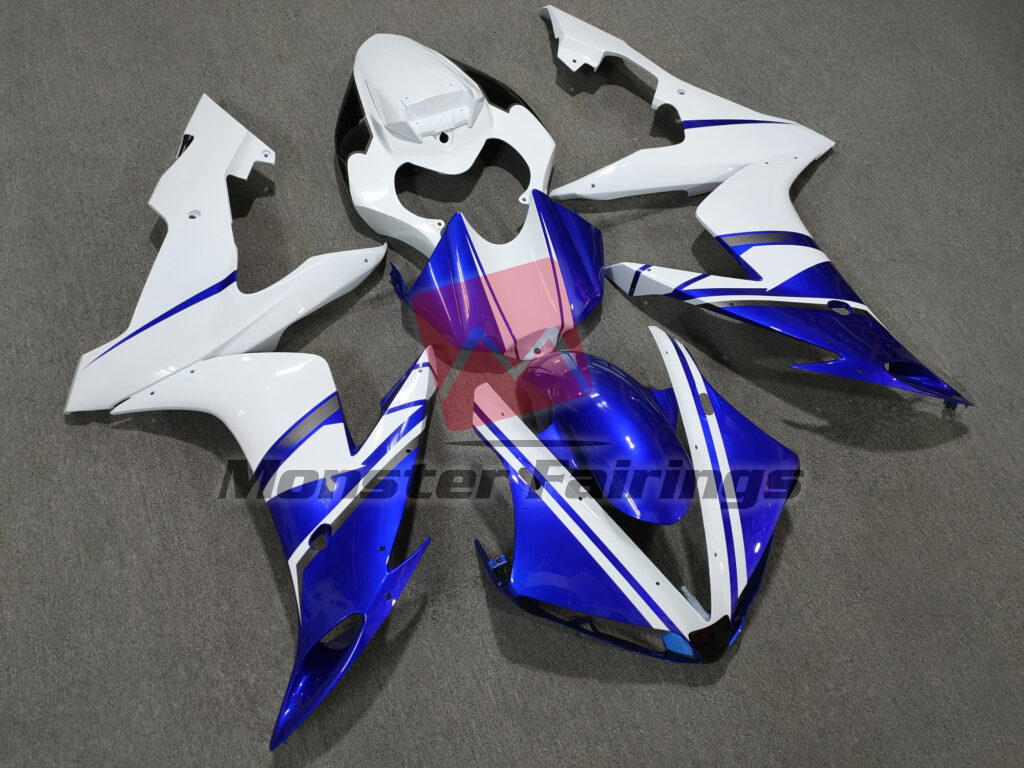 2004 - 2006 Yamaha R1 Gloss White & Blue with Gray fairing set - ABS injection, custom painted by Monster Fairings