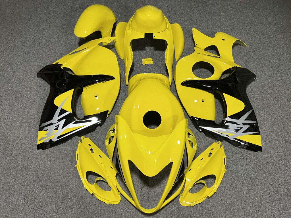 Suzuki GSXR 1300 2008 - 2020 Gloss Yellow with Black Style ABS fairings - custom motorcycle bodywork kit by Monster Fairings