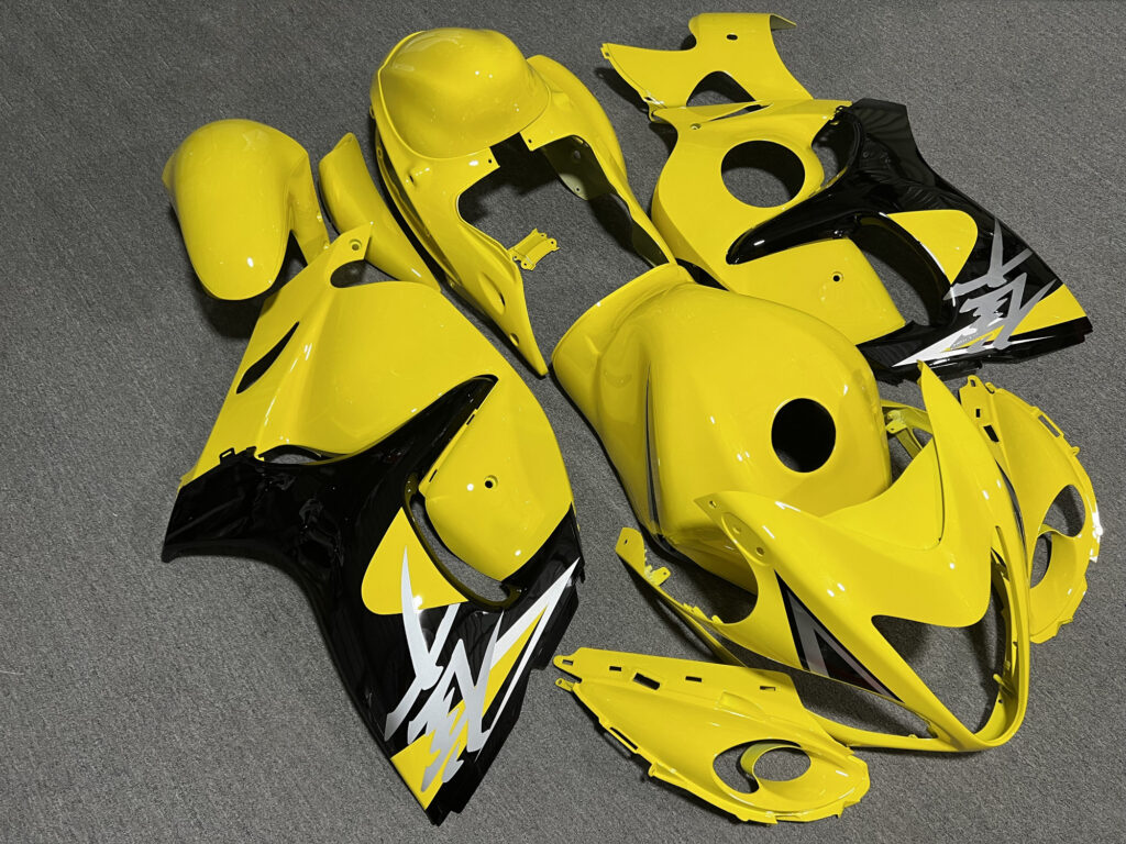 Suzuki GSXR 1300 custom ABS fairings 2008 - 2020 in Gloss Yellow with Black Style - durable replacement kit, Monster Fairings