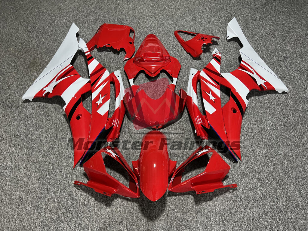 Yamaha R6 2008 - 2016 Gloss Red & White with Stars ABS fairings - custom motorcycle bodywork kit by Monster Fairings