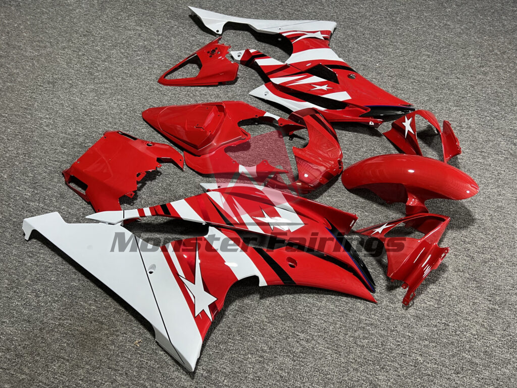 Yamaha R6 custom ABS fairings 2008 - 2016 in Gloss Red & White with Stars - durable replacement kit, Monster Fairings