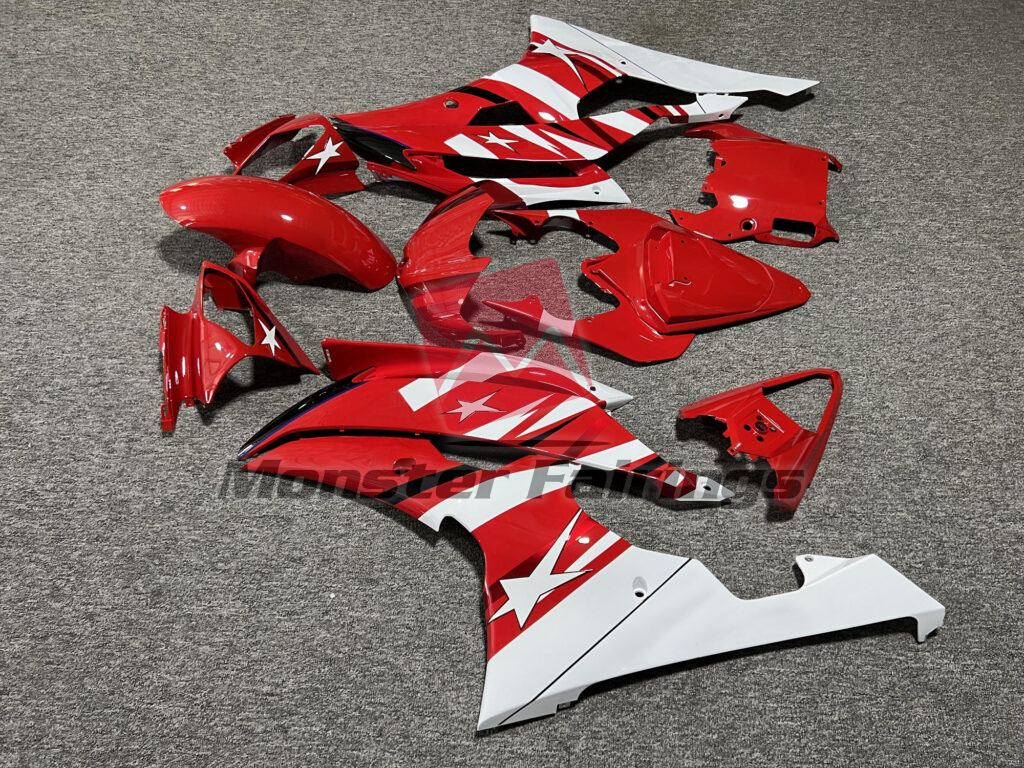 2008 - 2016 Yamaha R6 Gloss Red & White with Stars fairing set - ABS injection, custom painted by Monster Fairings