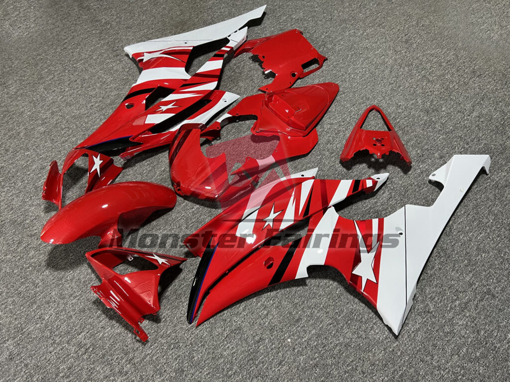 Gloss Red & White with Stars ABS fairings for Yamaha R6 2008 - 2016 - premium OEM fit kit by Monster Fairings