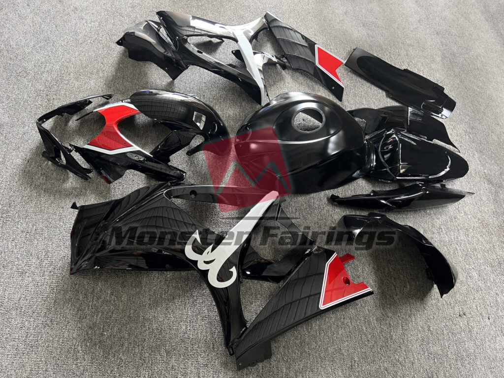 2007 - 2008 Suzuki GSXR 1000 Gloss Black with Red fairing set - ABS injection, custom painted by Monster Fairings