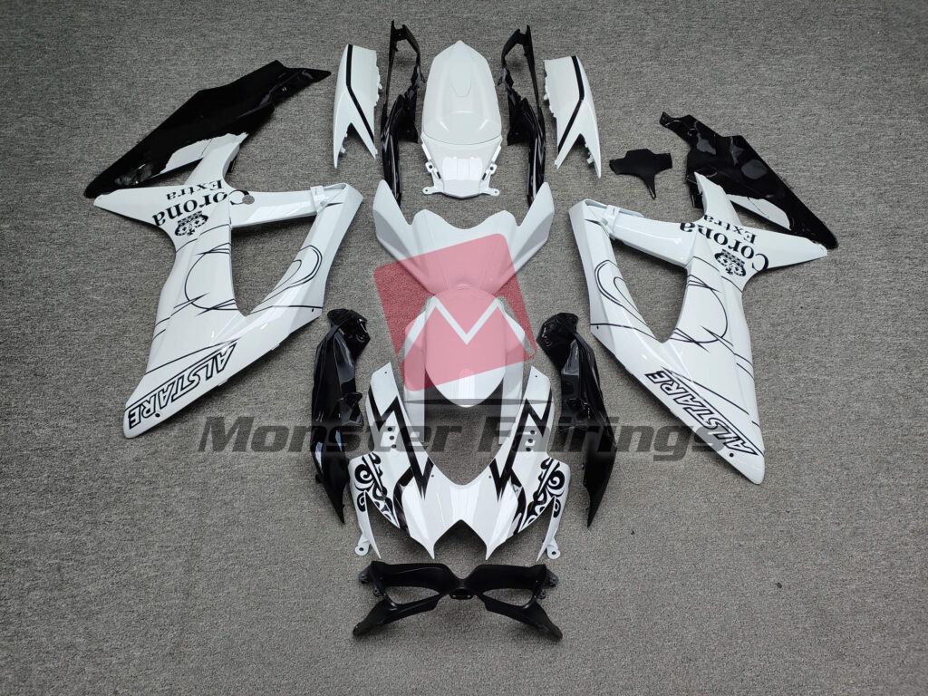 Suzuki GSXR 600 - 750 2008 - 2010 Gloss White & Black Corona ABS fairings - custom motorcycle bodywork kit by Monster Fairings