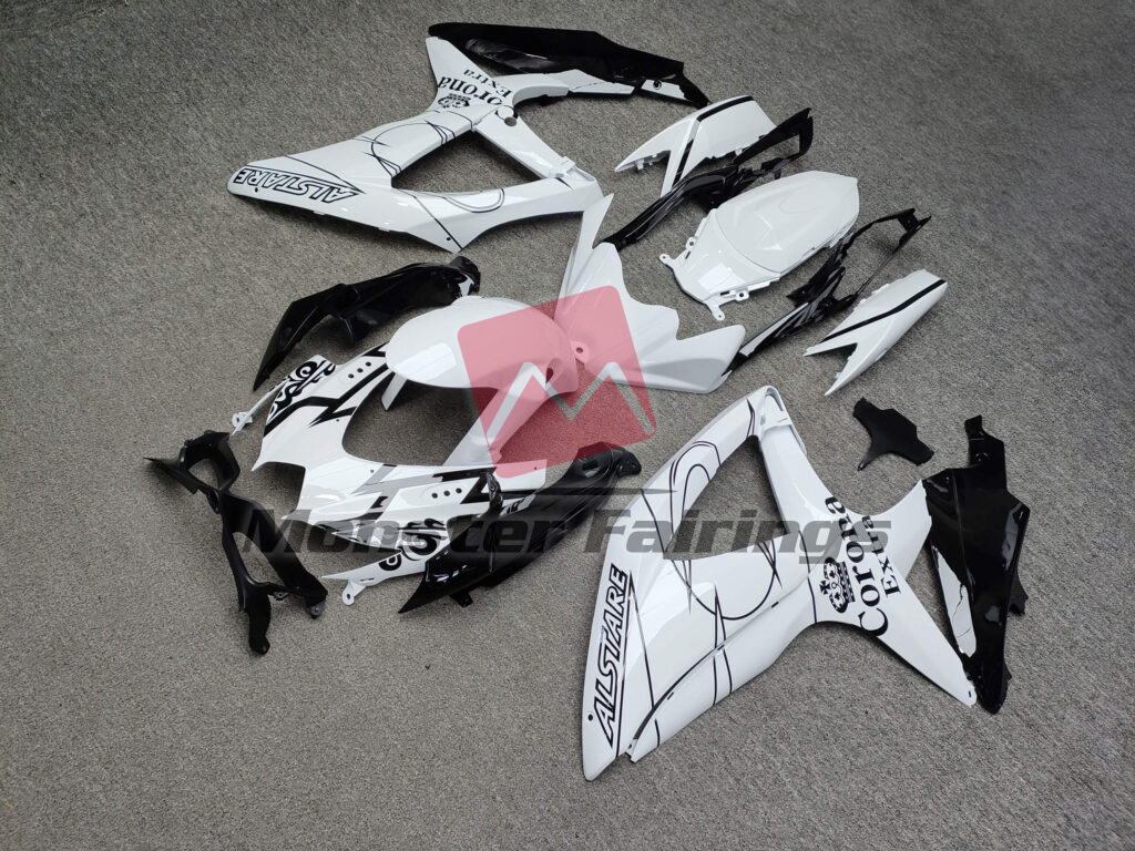 Gloss White & Black Corona ABS fairings for Suzuki GSXR 600 - 750 2008 - 2010 - premium OEM fit kit by Monster Fairings