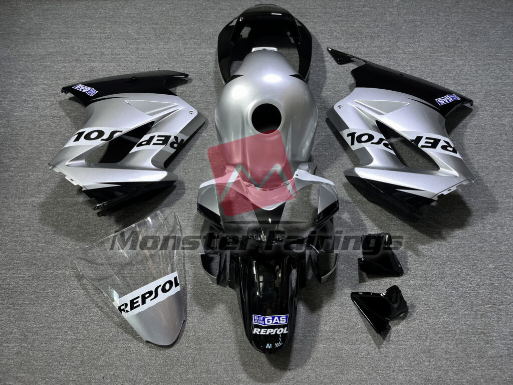 Honda VFR800 2002 - 2012 Gloss Silver Repsol ABS fairings - custom motorcycle bodywork kit by Monster Fairings