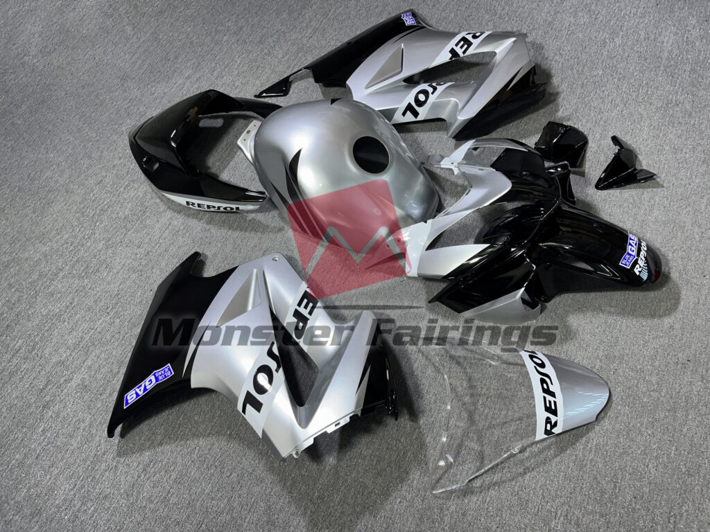 Honda VFR800 custom ABS fairings 2002 - 2012 in Gloss Silver Repsol - durable replacement kit, Monster Fairings