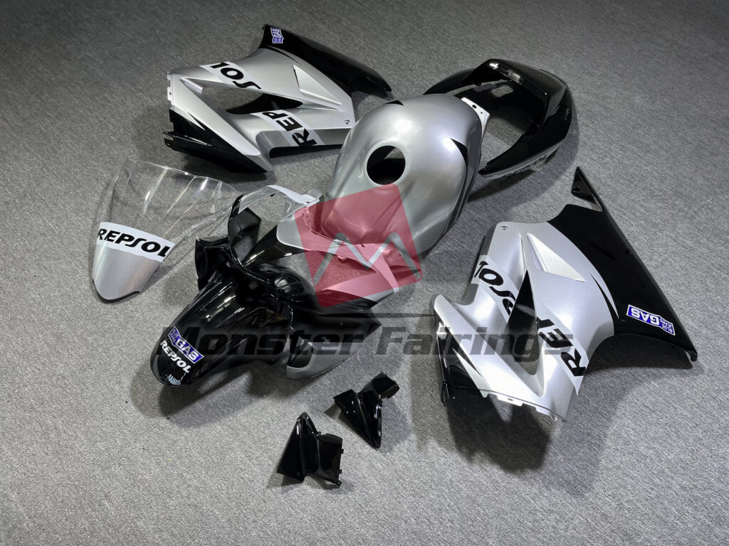 2002 - 2012 Honda VFR800 Gloss Silver Repsol fairing set - ABS injection, custom painted by Monster Fairings