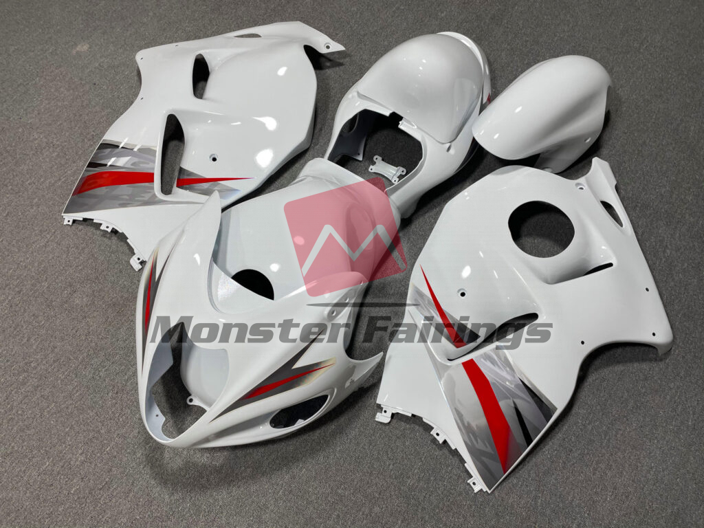 Gloss White, Red & Silver ABS fairings for Suzuki GSXR 1300 1997 - 2007 - premium OEM fit kit by Monster Fairings