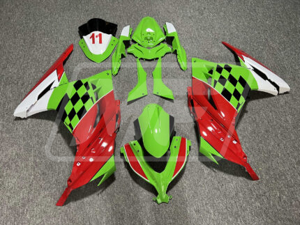 Kawasaki Ninja 300 2013-2022 Gloss Light Green & Red with Black & White ABS Fairings | Monster Fairings