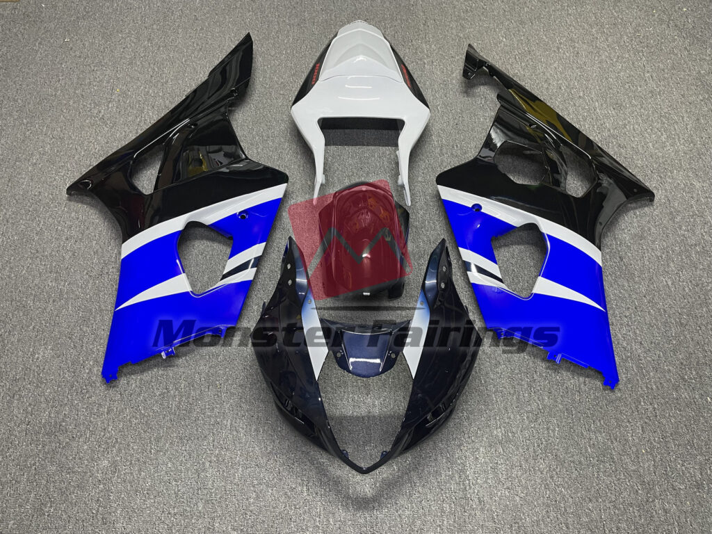 Suzuki GSXR 1000 2003 - 2004 Gloss Blue Black & White ABS fairings - custom motorcycle bodywork kit by Monster Fairings