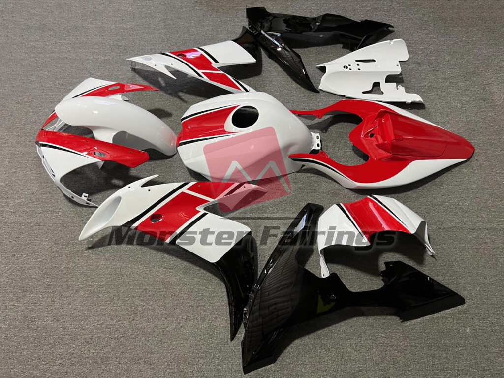 2004 - 2006 Yamaha R1 Gloss White with Red & Black fairing set - ABS injection, custom painted by Monster Fairings