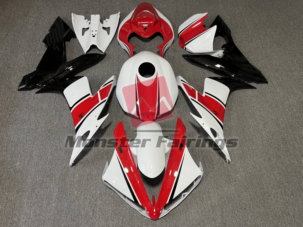 Yamaha R1 2004 - 2006 Gloss White with Red & Black ABS fairings - custom motorcycle bodywork kit by Monster Fairings
