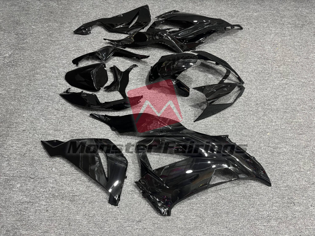 2013 - 2018 Kawasaki ZX6R Gloss Black fairing set - ABS injection, custom painted by Monster Fairings