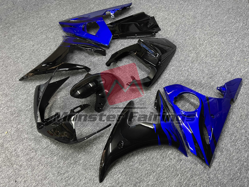 Gloss Black & Blue ABS fairings for Yamaha R6 2005 - premium OEM fit kit by Monster Fairings