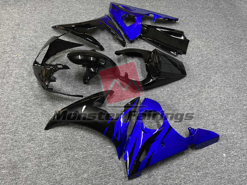 2005 Yamaha R6 Gloss Black & Blue fairing set - ABS injection, custom painted by Monster Fairings