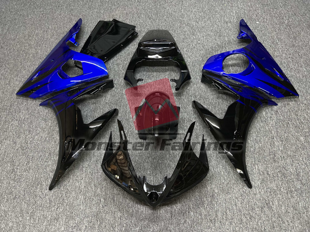 Yamaha R6 2005 Gloss Black & Blue ABS fairings - custom motorcycle bodywork kit by Monster Fairings