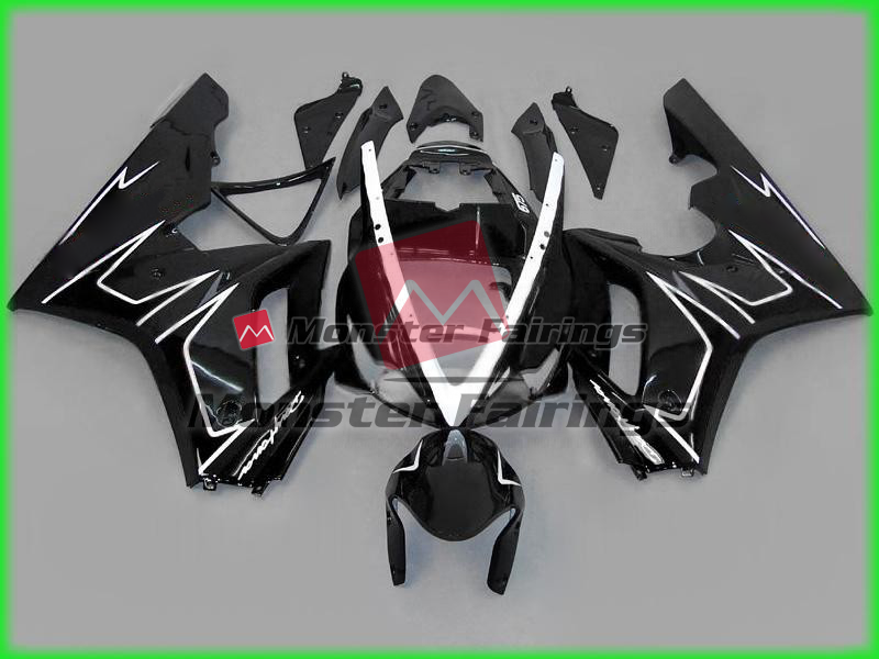Triumph Daytona 675 2006 - 2008 Black Gloss with White ABS fairings - custom motorcycle bodywork kit by Monster Fairings