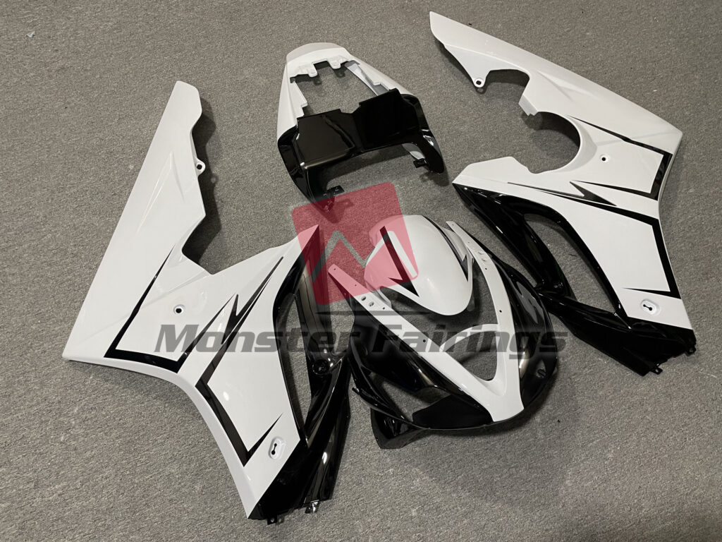 Triumph Daytona 675 custom ABS fairings 2006 - 2008 in White Silver and Black - durable replacement kit, Monster Fairings