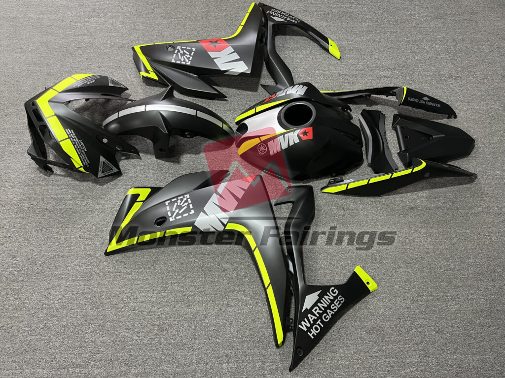 Yamaha R3 custom ABS fairings 2014 - 2018 in Matte Black & High Vis Yellow - durable replacement kit, Monster Fairings