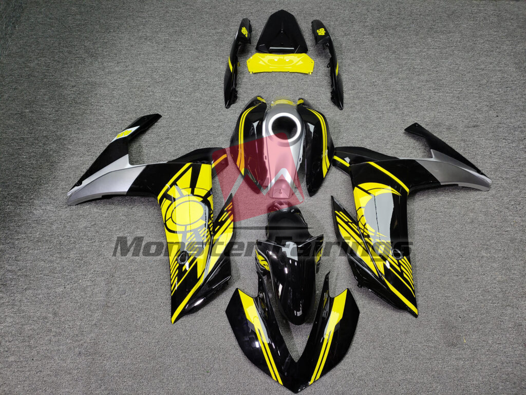 Yamaha R3 2014 - 2018 Gloss Black & Yellow Moon ABS fairings - custom motorcycle bodywork kit by Monster Fairings