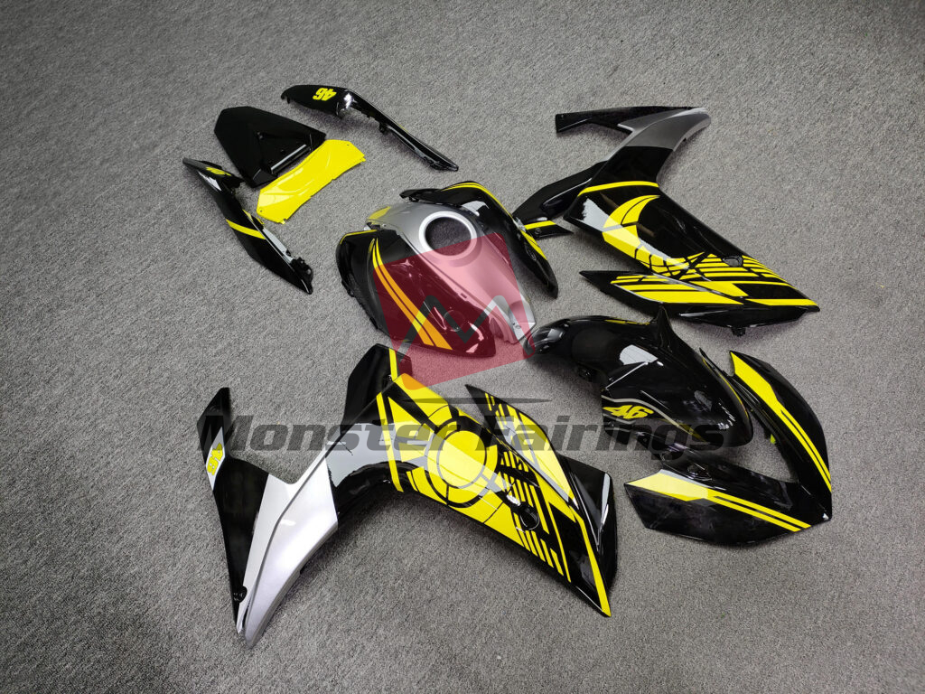 Yamaha R3 custom ABS fairings 2014 - 2018 in Gloss Black & Yellow Moon - durable replacement kit, Monster Fairings