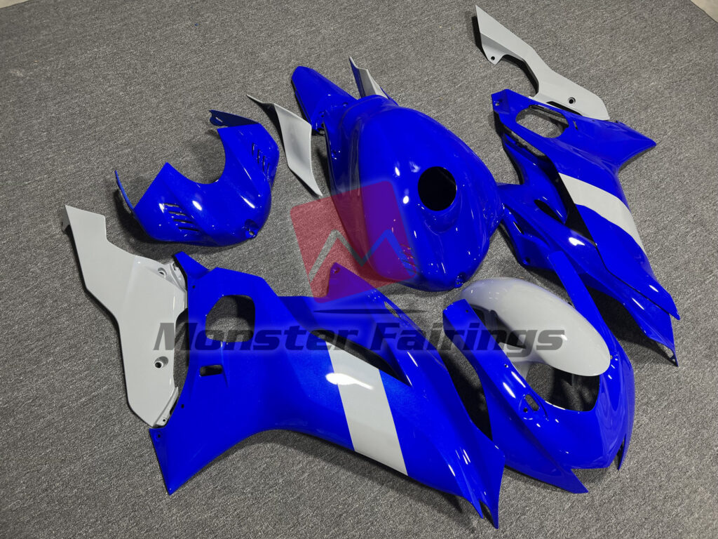 Yamaha R6 custom ABS fairings 2017 - 2022 in Gloss Blue & White - durable replacement kit, Monster Fairings