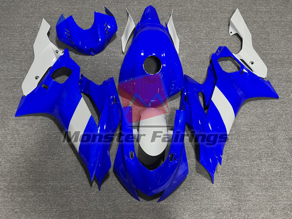 Yamaha R6 2017 - 2022 Gloss Blue & White ABS fairings - custom motorcycle bodywork kit by Monster Fairings