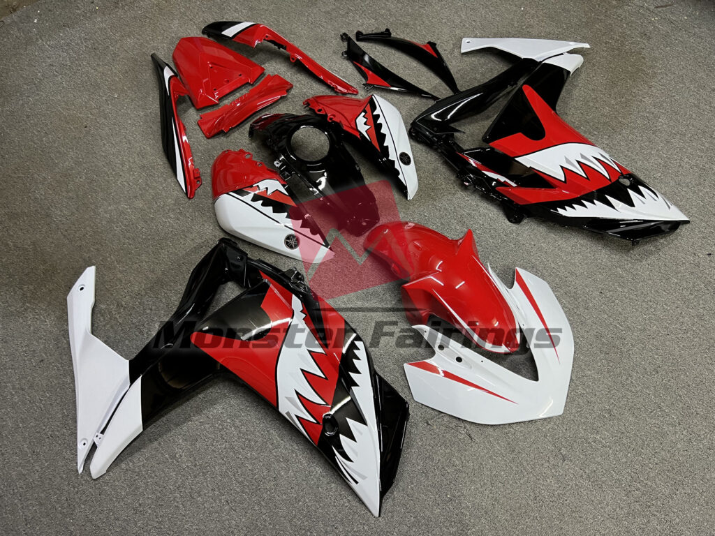 Red and White Shark ABS fairings for Yamaha R3 2014 - 2018 - premium OEM fit kit by Monster Fairings