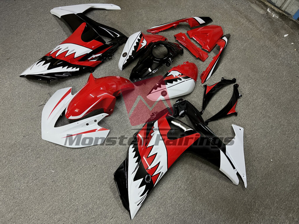 Yamaha R3 custom ABS fairings 2014 - 2018 in Red and White Shark - durable replacement kit, Monster Fairings