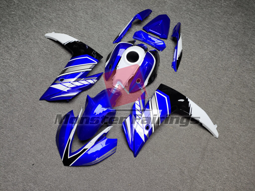 2014 - 2018 Yamaha R3 Gloss Blue & Silver with Black fairing set - ABS injection, custom painted by Monster Fairings
