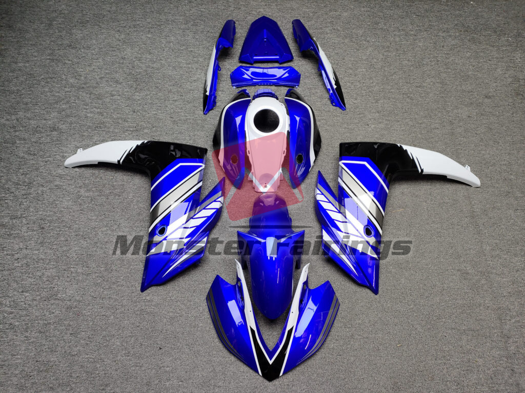 Yamaha R3 2014 - 2018 Gloss Blue & Silver with Black ABS fairings - custom motorcycle bodywork kit by Monster Fairings