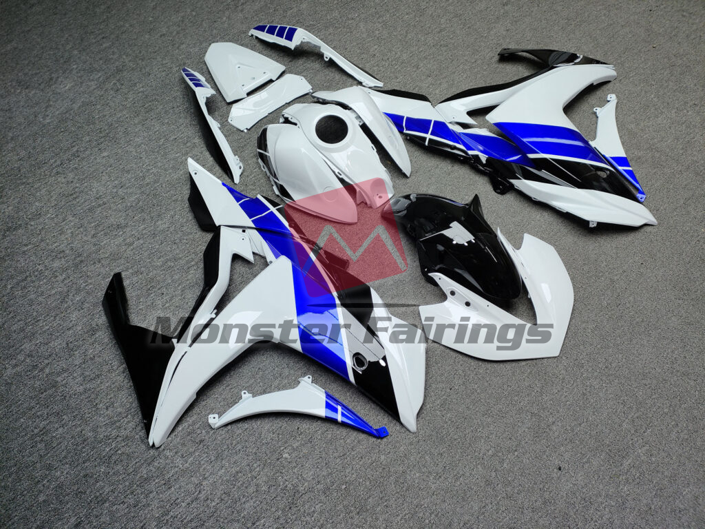 Yamaha R3 custom ABS fairings 2014 - 2018 in Gloss White & Black with Blue - durable replacement kit, Monster Fairings