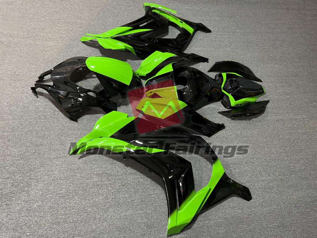 2016 - 2020 Kawasaki ZX10R Gloss Black & and Green fairing set - ABS injection, custom painted by Monster Fairings