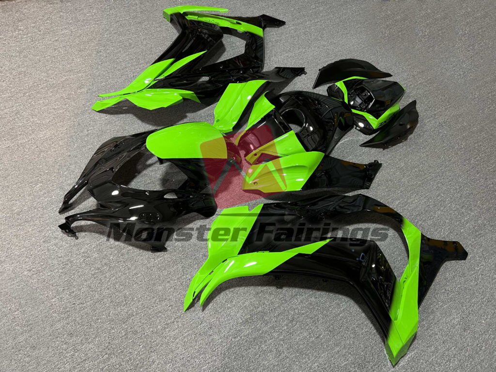 Kawasaki ZX10R custom ABS fairings 2016 - 2020 in Gloss Black & and Green - durable replacement kit, Monster Fairings