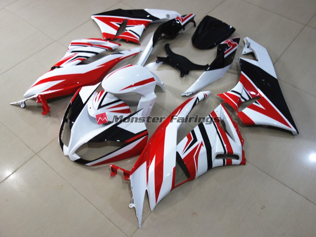 Kawasaki ZX6R 2009 - 2012 Red White Zagg ABS fairings - custom motorcycle bodywork kit by Monster Fairings