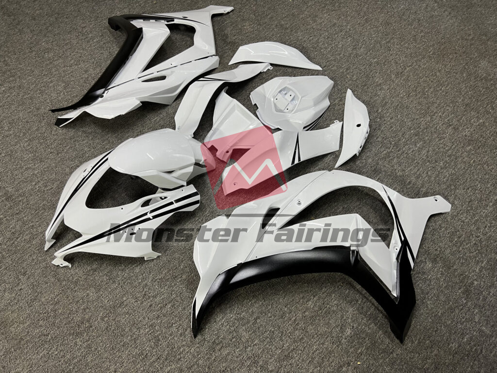 Gloss White with Black ABS fairings for Kawasaki ZX10R 2016 - 2020 - premium OEM fit kit by Monster Fairings