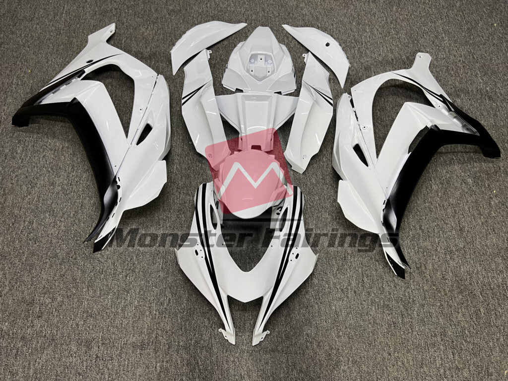 Kawasaki ZX10R 2016 - 2020 Gloss White with Black ABS fairings - custom motorcycle bodywork kit by Monster Fairings