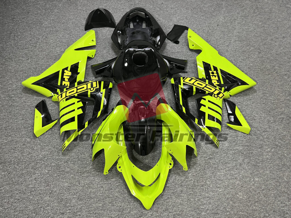 Kawasaki ZX10R 2004 - 2005 Gloss Black with High Vis Yellow ABS fairings - custom motorcycle bodywork kit by Monster Fairings