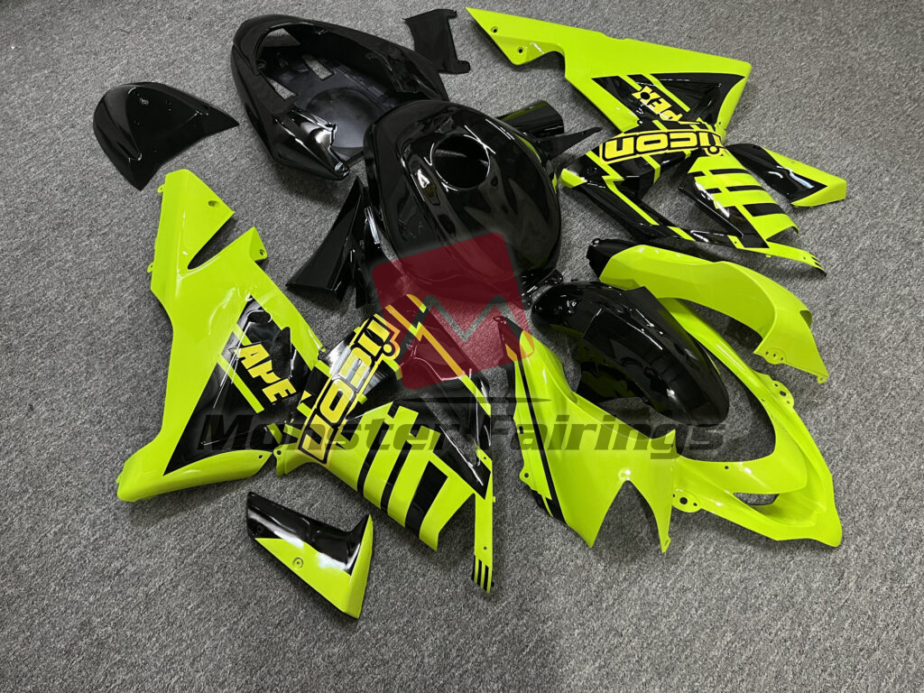 Kawasaki ZX10R custom ABS fairings 2004 - 2005 in Gloss Black with High Vis Yellow - durable replacement kit, Monster Fairings