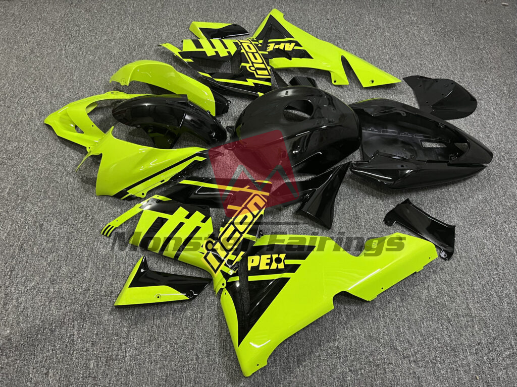 2004 - 2005 Kawasaki ZX10R Gloss Black with High Vis Yellow fairing set - ABS injection, custom painted by Monster Fairings