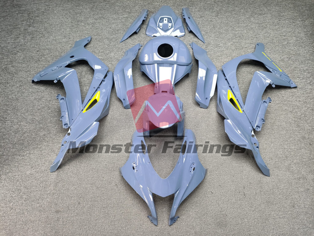 Kawasaki ZX10R 2016 - 2020 Gloss Nardo Gray with High Vis Yellow ABS fairings - custom motorcycle bodywork kit by Monster Fairings