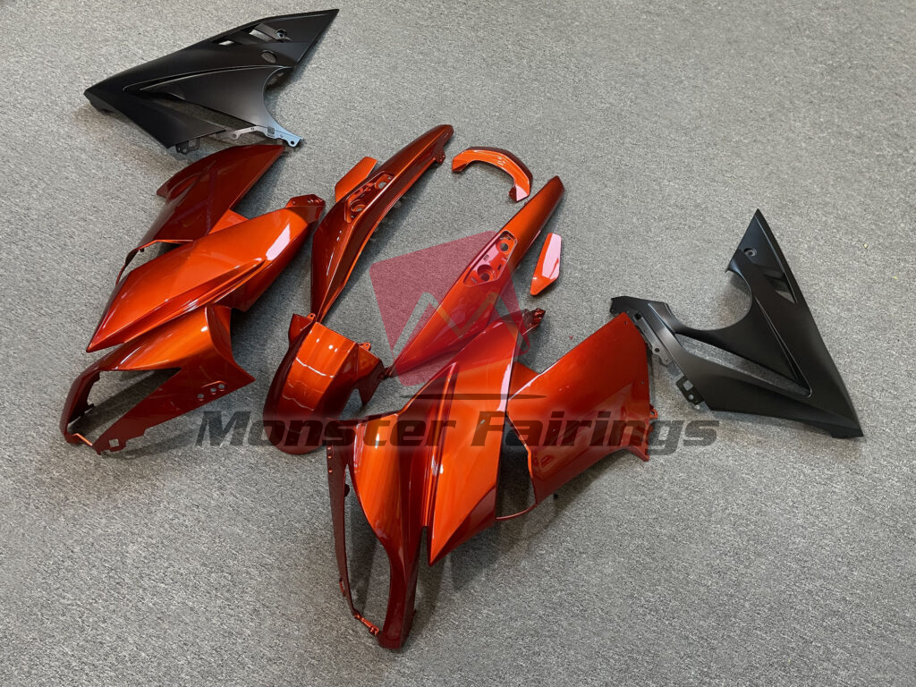 Kawasaki Ninja 650R custom ABS fairings 2009 - 2011 in Gloss Burnt Orange & Matte Black - durable replacement kit, Monster Fairings