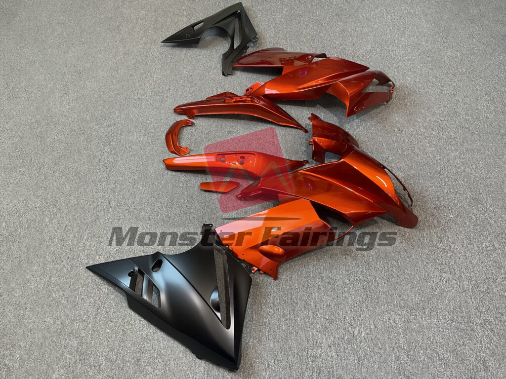 2009 - 2011 Kawasaki Ninja 650R Gloss Burnt Orange & Matte Black fairing set - ABS injection, custom painted by Monster Fairings