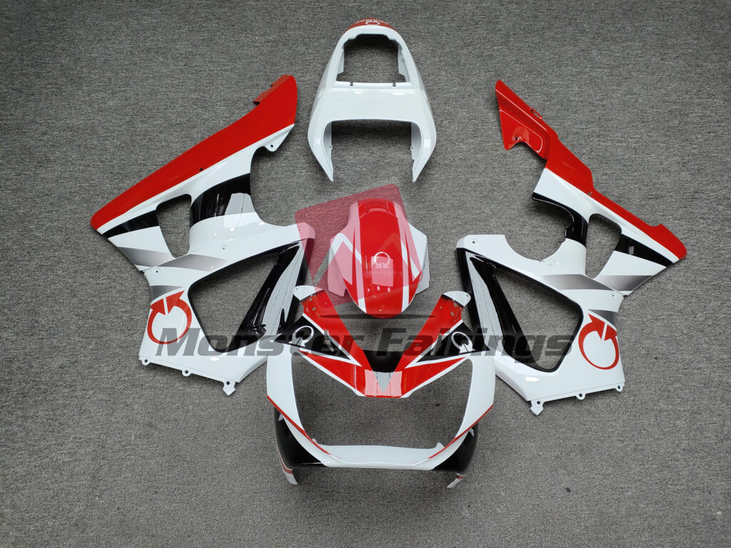 Honda CBR929 2000 - 2001 Gloss White & Red with Black ABS fairings - custom motorcycle bodywork kit by Monster Fairings