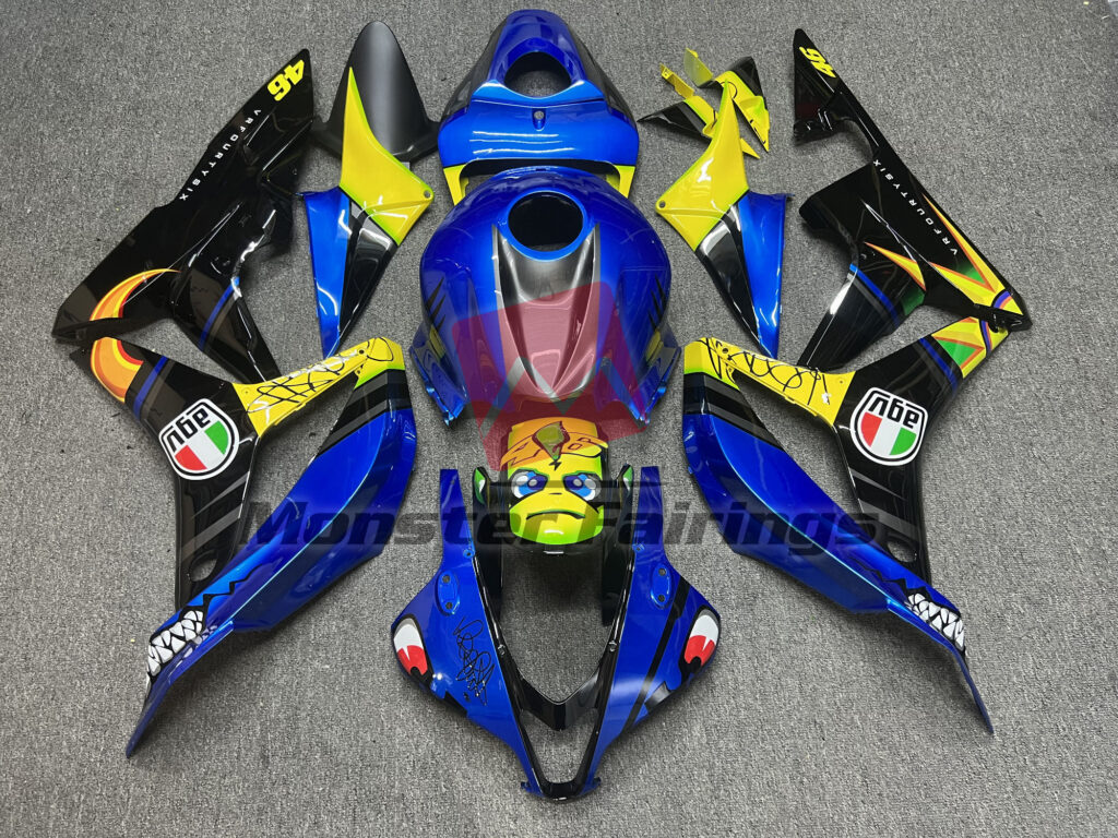 Honda CBR600RR 2007 - 2008 Blue & Yellow Shark ABS fairings - custom motorcycle bodywork kit by Monster Fairings