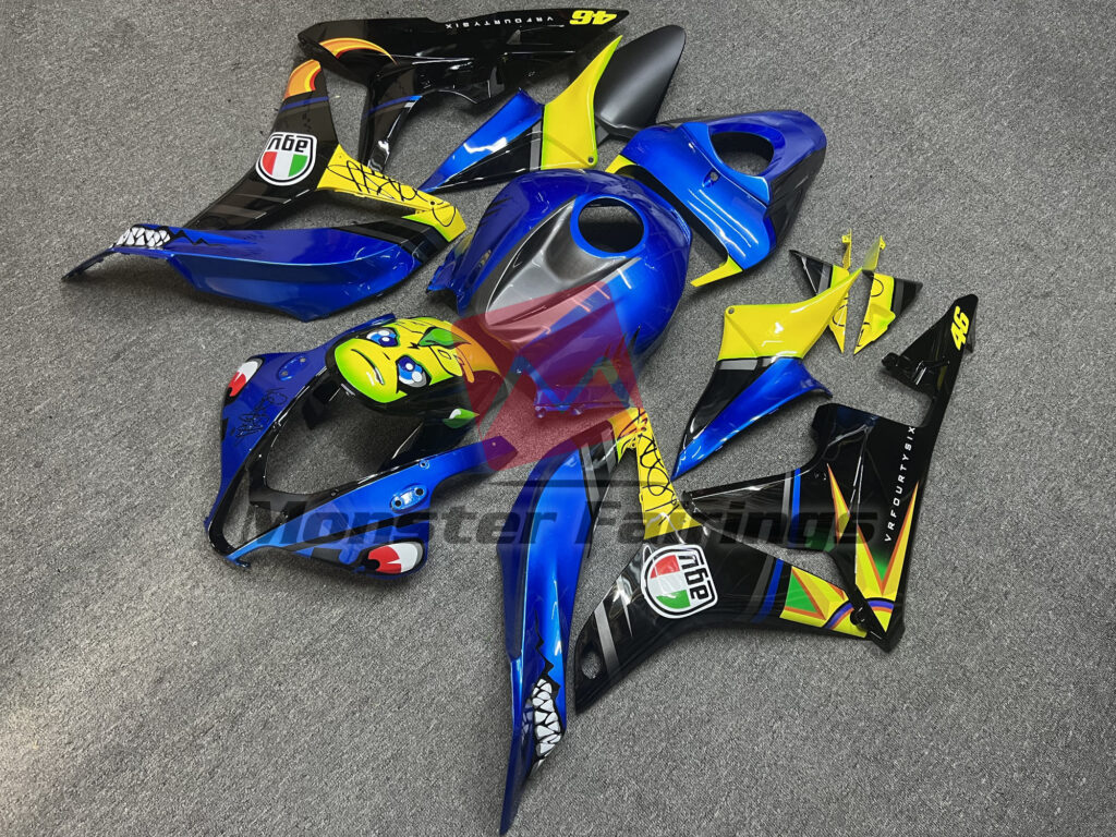 Honda CBR600RR custom ABS fairings 2007 - 2008 in Blue & Yellow Shark - durable replacement kit, Monster Fairings