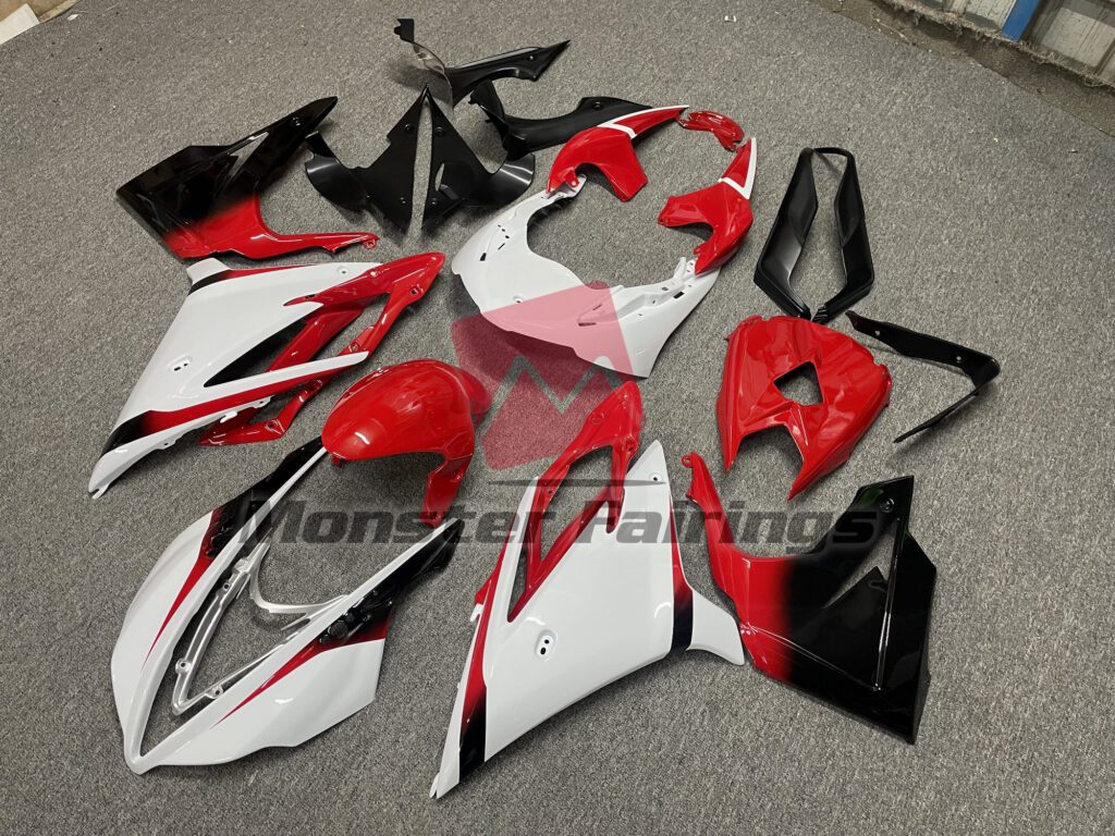 Triumph Daytona 675 custom ABS fairings 2013 - 2017 in Gloss White & Red - durable replacement kit, Monster Fairings