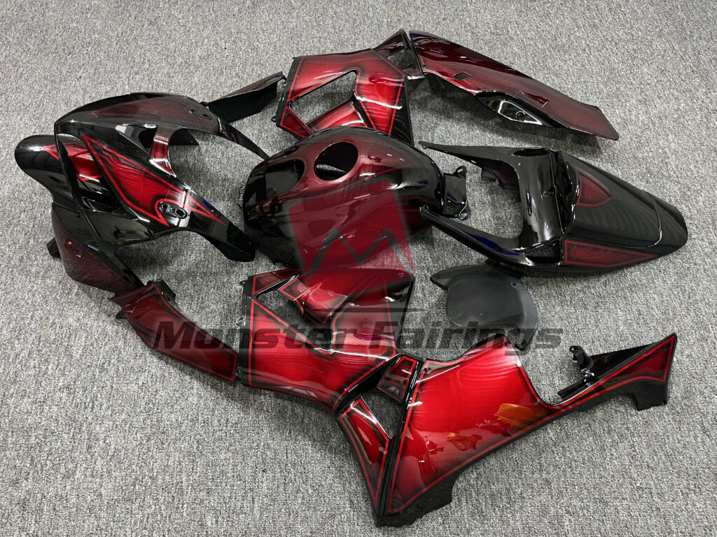 2005 - 2006 Honda CBR600RR Gloss Black & Candy Red fairing set - ABS injection, custom painted by Monster Fairings